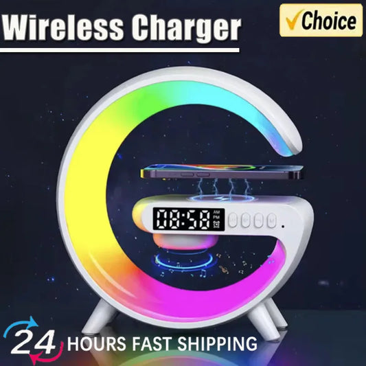 Multifunction Wireless Charger Pad Stand Speaker TF RGB Night Light 15W Fast Charging Station for iPhone Samsung Xiaomi Huawei