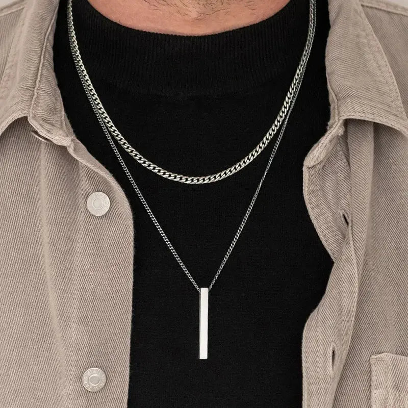 Vnox – colliers à barres verticales 3D pour hommes, pendentif géométrique en acier inoxydable à couches, chaîne cubaine en corde de blé à couches, collier pour garçon