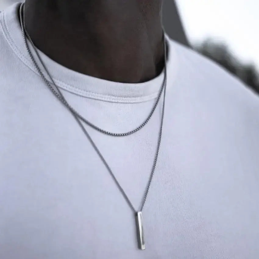 Vnox – colliers à barres verticales 3D pour hommes, pendentif géométrique en acier inoxydable à couches, chaîne cubaine en corde de blé à couches, collier pour garçon